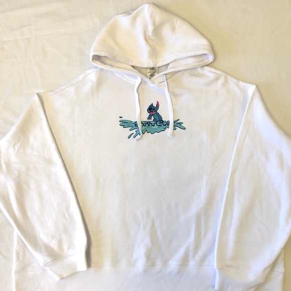 Disney Parks Surfing Stitch Hoodie Pullover Sweatshirt White - NEW - Picture 2 of 5